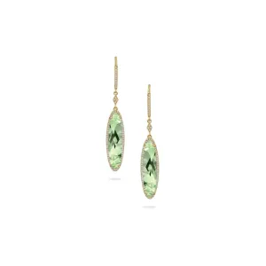 18kt Yellow Gold Diamond Earrings with Green Amethyst