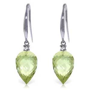 19.1 Carat 14K Solid White Gold Fish Hook Earrings Diamond Green Amethyst