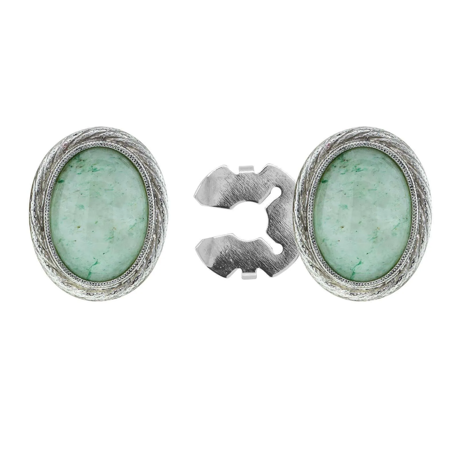1928 Jewelry CUFF IT!® Cufflinks Genuine Stone Oval Button Cover