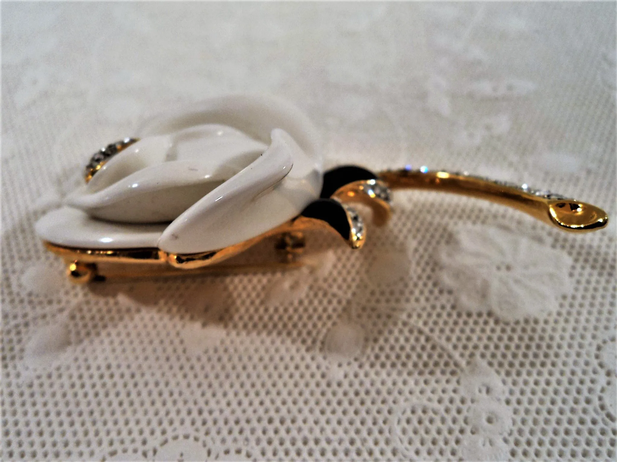 1980s Kenneth Jay Lane White Enamel Rose Brooch