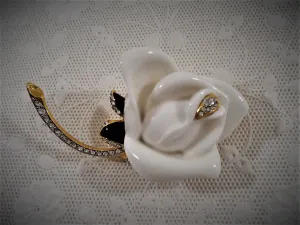 1980s Kenneth Jay Lane White Enamel Rose Brooch