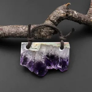 2 Hole Pendant Natural Purple Amethyst Stalactite Rectangle Pendant Flat Slice Freeform One of a Kind P0213