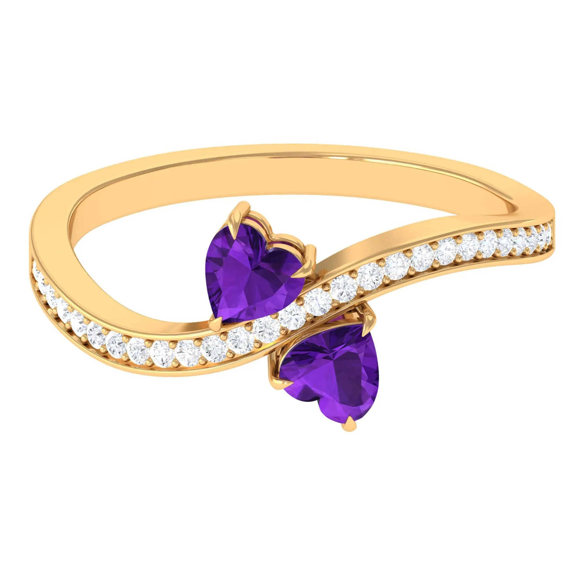 3/4 CT Heart Shape Amethyst Two Stone Engagement Ring with Diamond