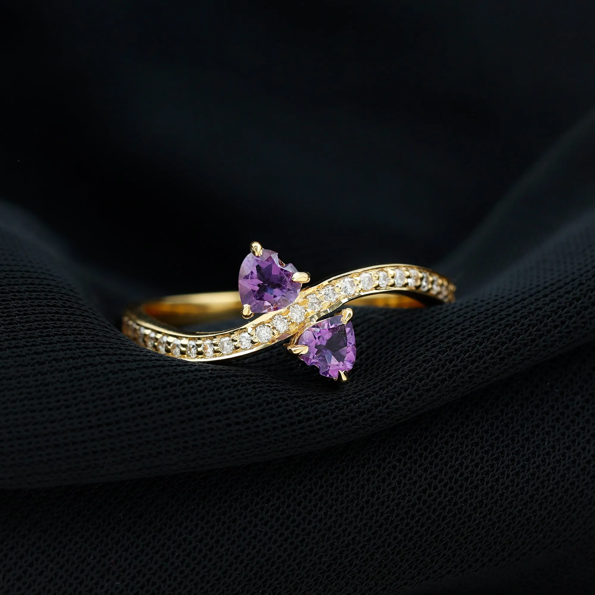 3/4 CT Heart Shape Amethyst Two Stone Engagement Ring with Diamond