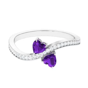 3/4 CT Heart Shape Amethyst Two Stone Engagement Ring with Diamond