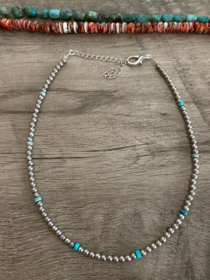 4 mm silver plated and composite turquoise