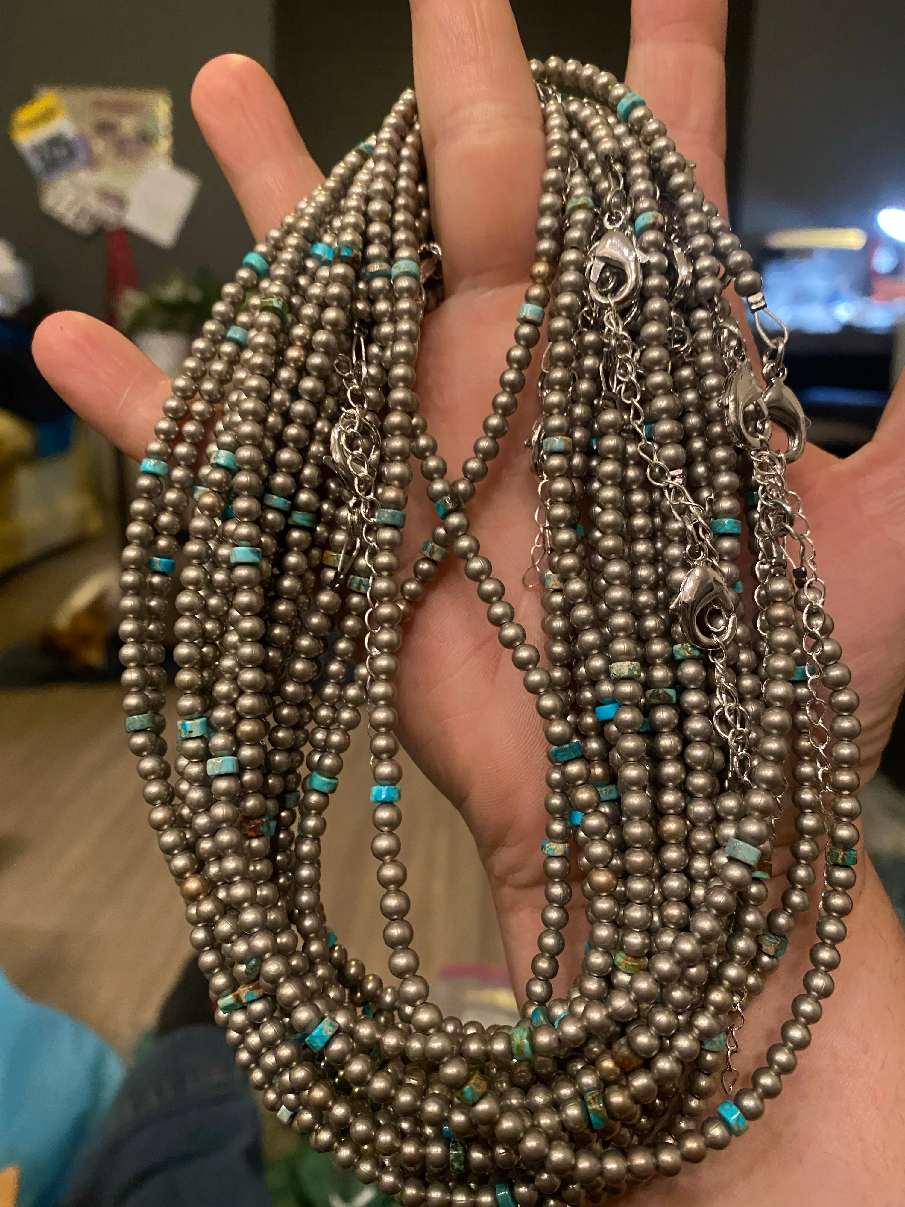 4 mm silver plated and composite turquoise