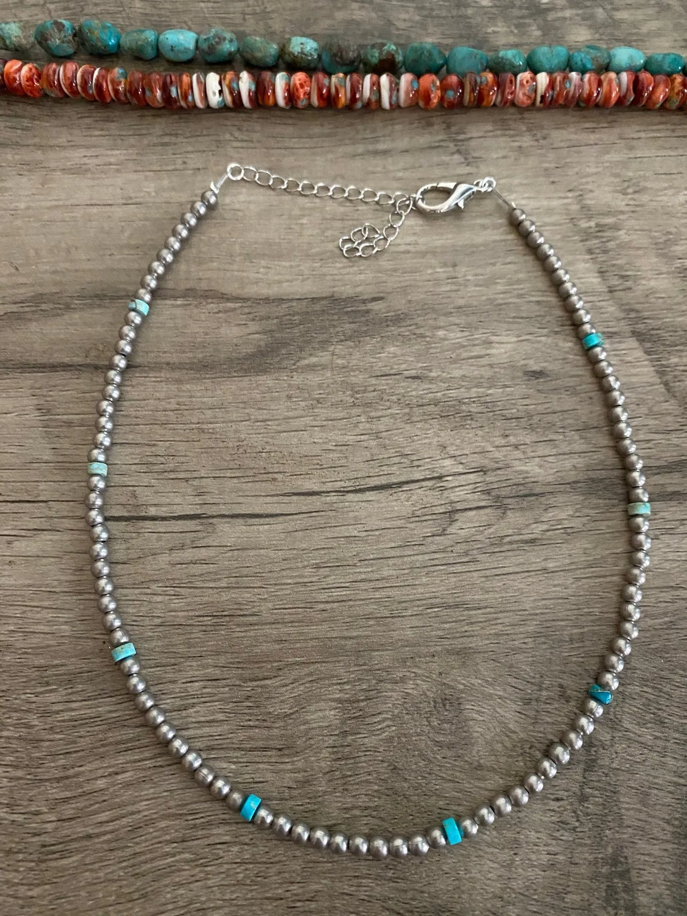 4 mm silver plated and composite turquoise