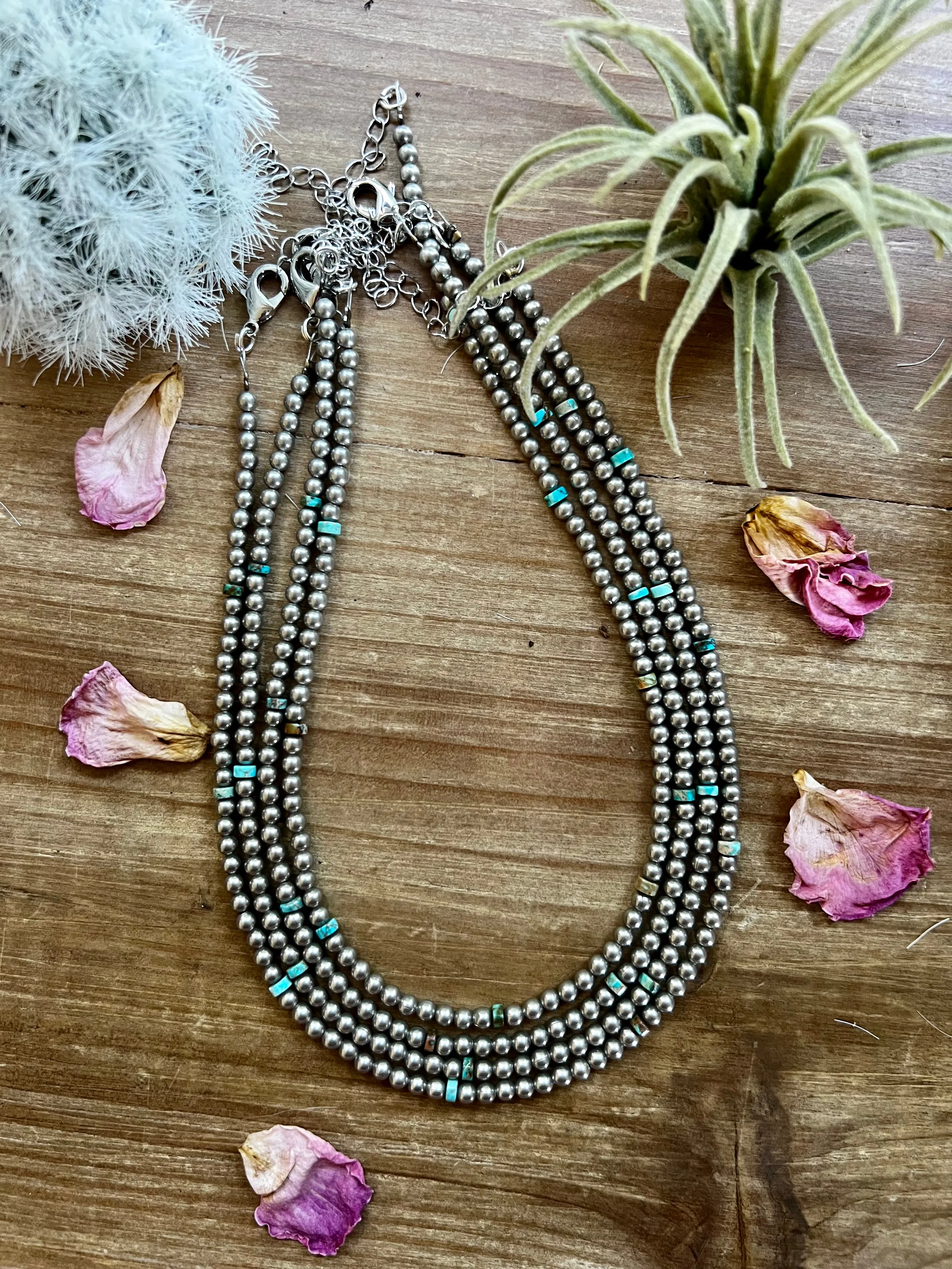 4 mm silver plated and composite turquoise