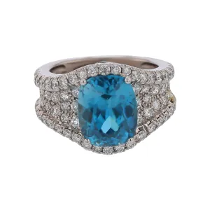6.98ct Cushion Blue Zircon (Heated), 0.05ct Sapphire, and 1.58ct Diamond Ring in 18K White Gold