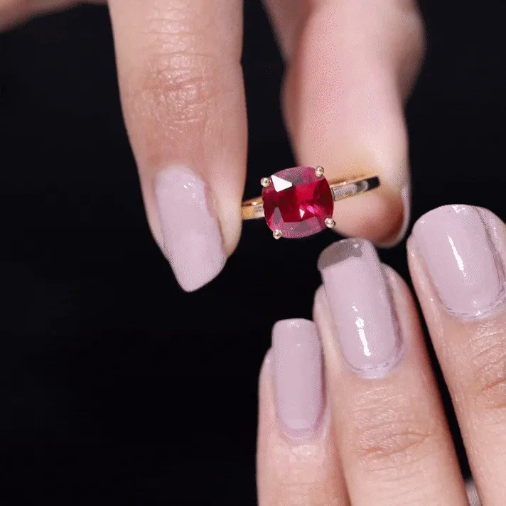 8 MM Cushion Cut Created Ruby Solitaire Ring