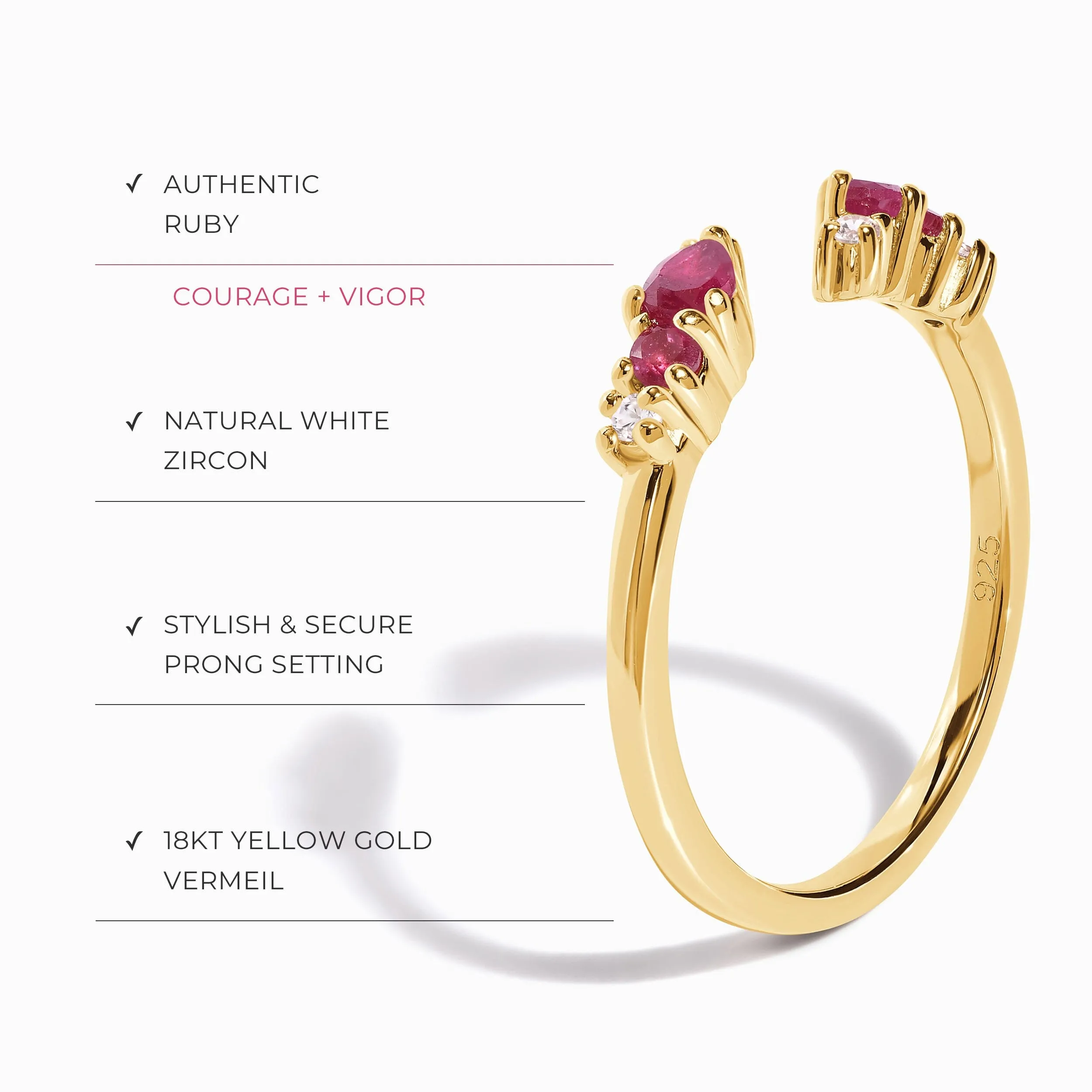 Adjustable Ruby Ring Flourish - July Birthstone