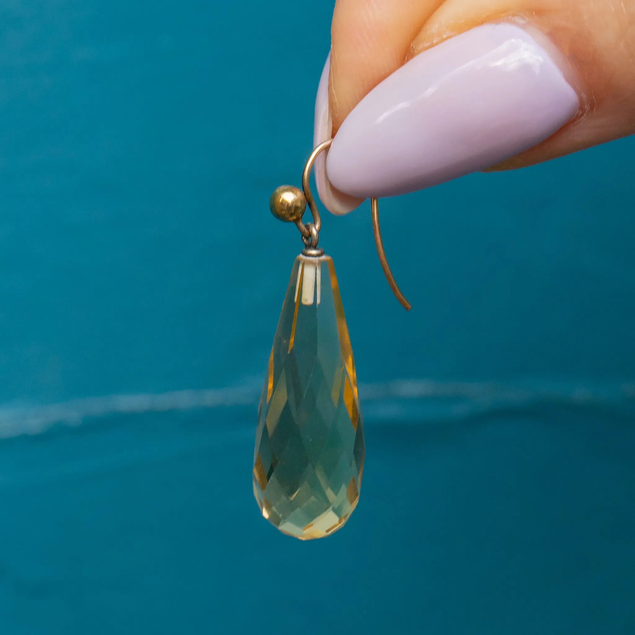 Antique 9ct Gold Citrine Briolette Drop Earrings