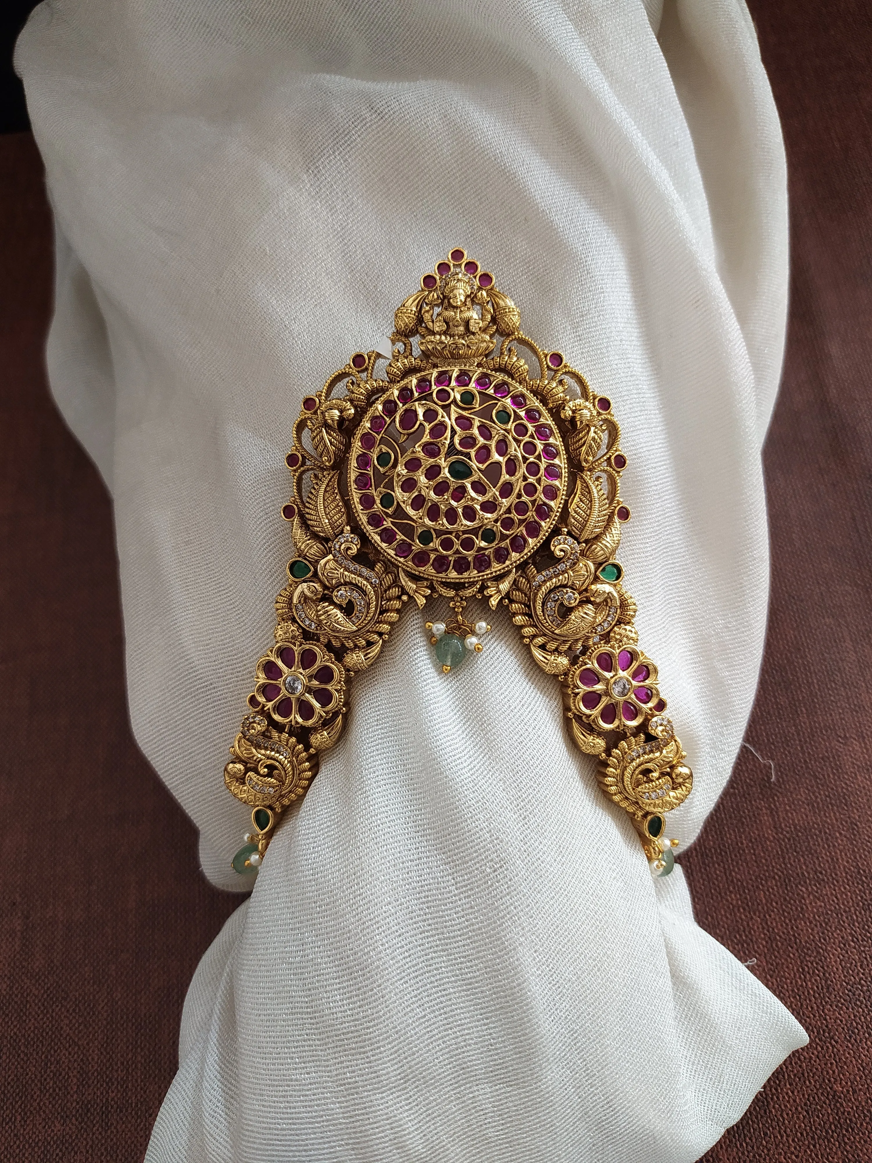 Antique Lakshmi-Peacock Designed Bajuband with Kemp & Zircon Stones