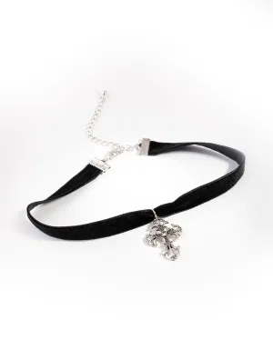 Antique Silver & Suede Cross Choker