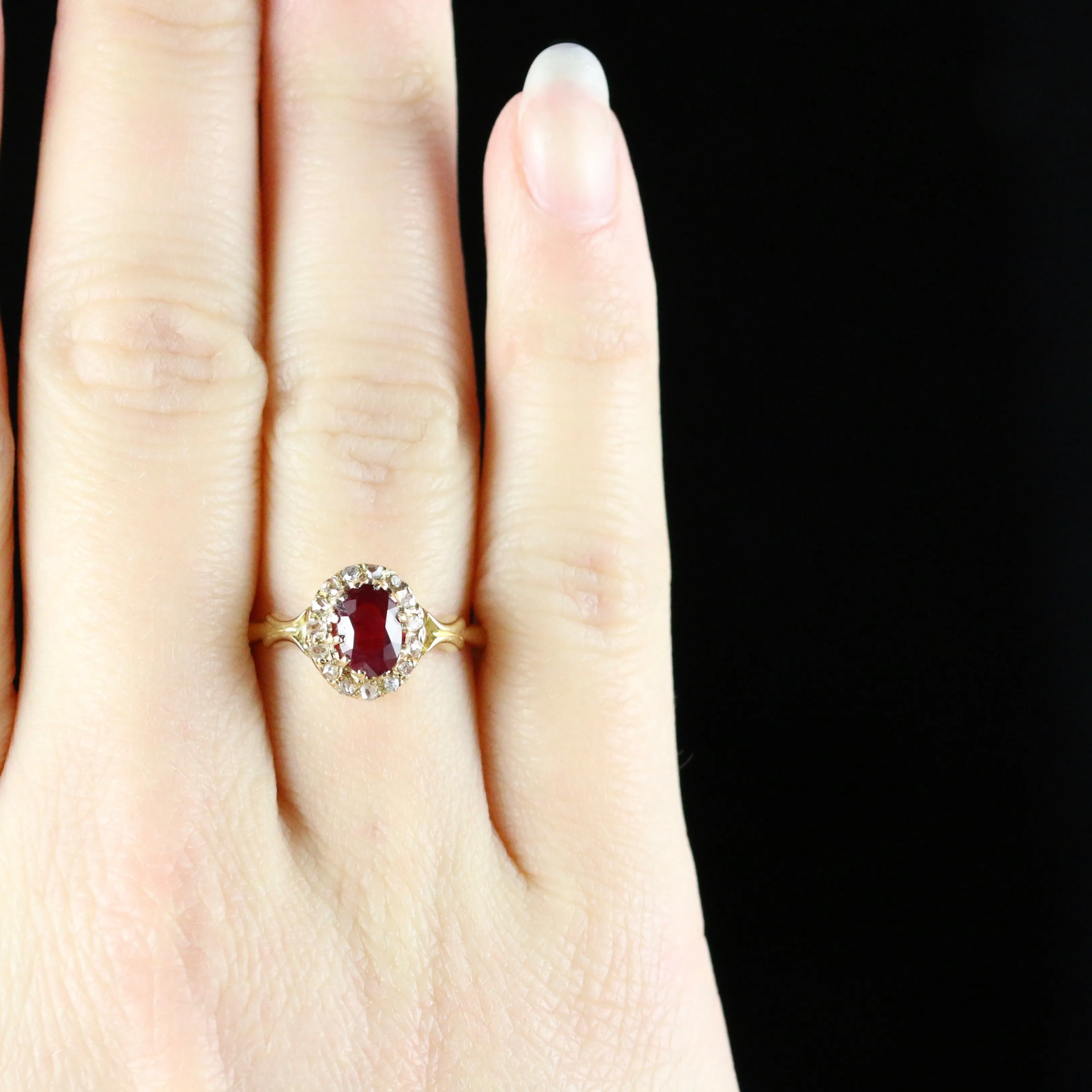 Antique Victorian Ruby Diamond Ring Natural Ruby 18Ct Gold Circa 1880