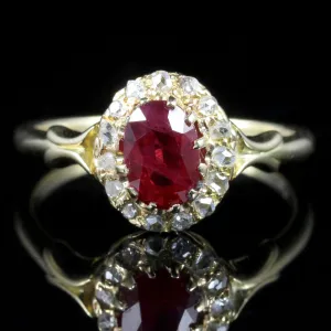 Antique Victorian Ruby Diamond Ring Natural Ruby 18Ct Gold Circa 1880