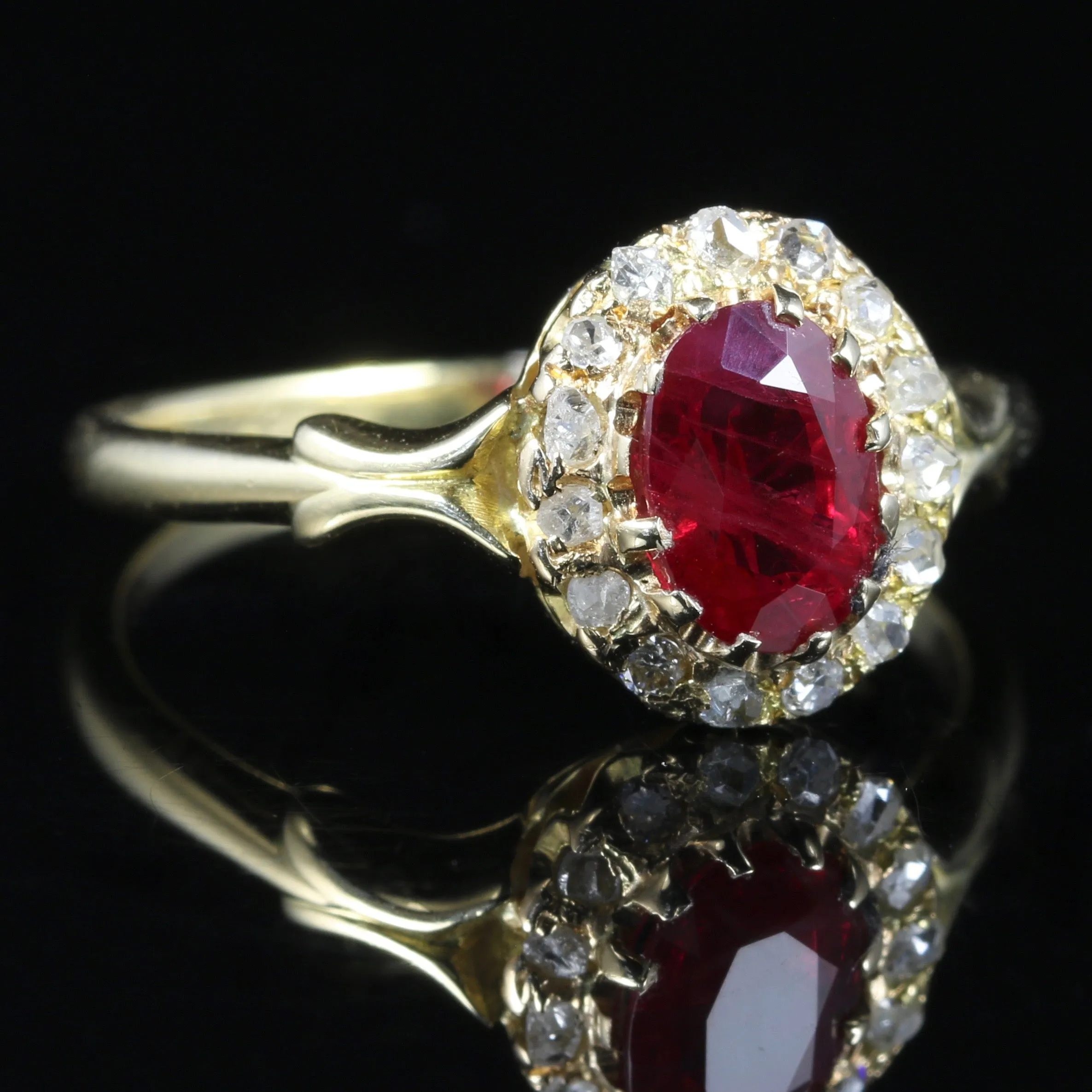 Antique Victorian Ruby Diamond Ring Natural Ruby 18Ct Gold Circa 1880