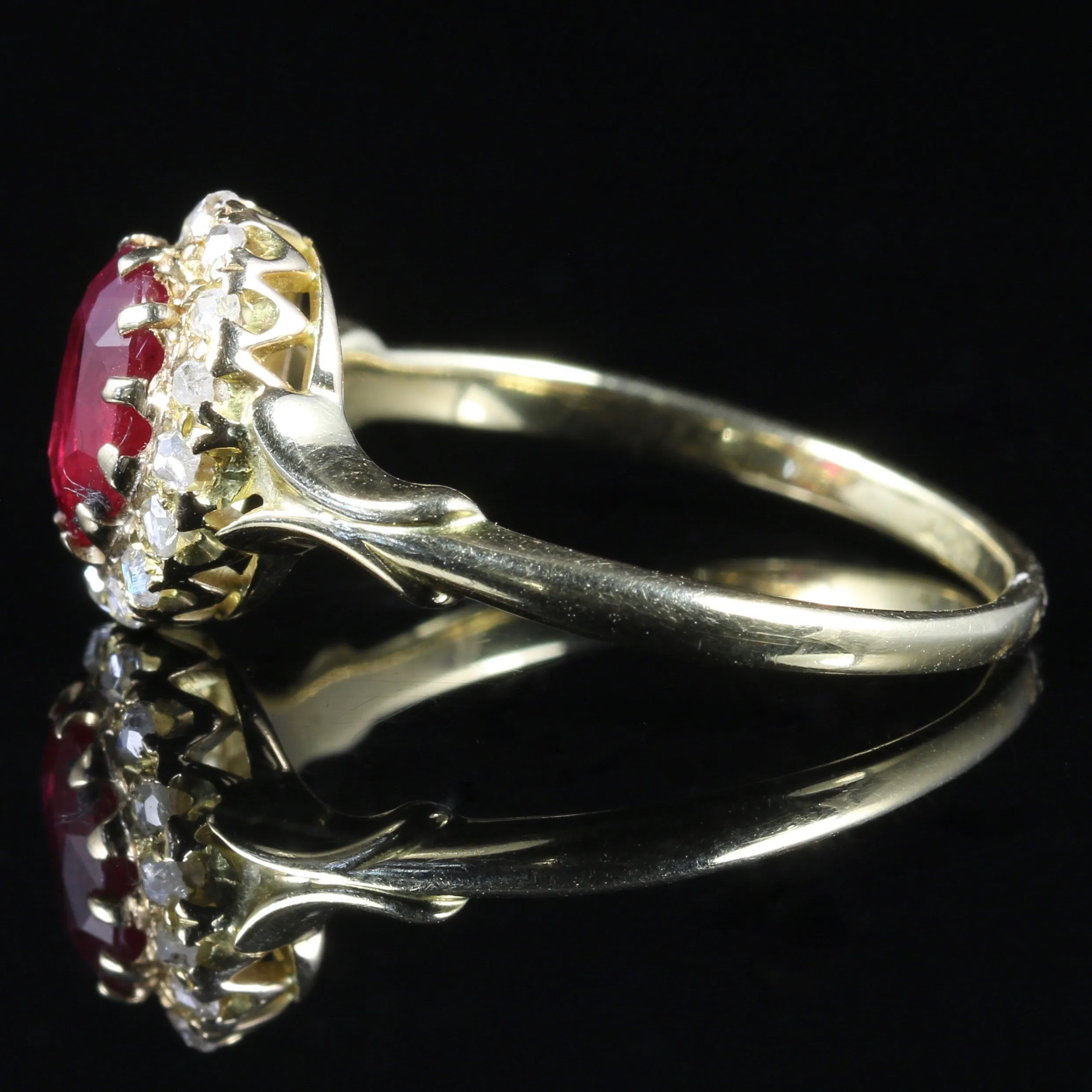 Antique Victorian Ruby Diamond Ring Natural Ruby 18Ct Gold Circa 1880