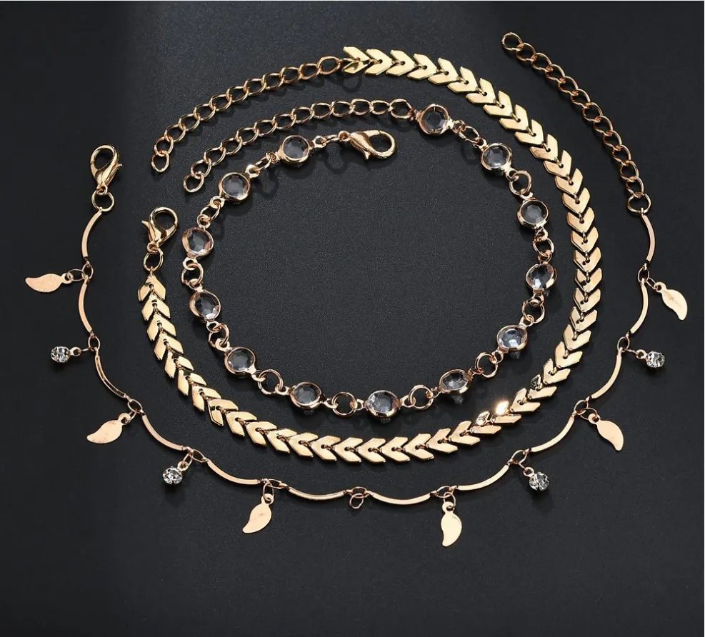 Arrow-studded three-piece anklet