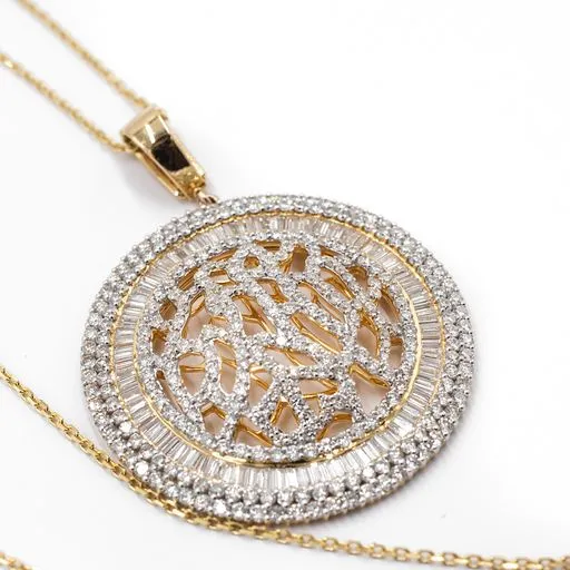 Baguette and Round 8 ct Diamond 14k Yellow Gold Statement Necklace