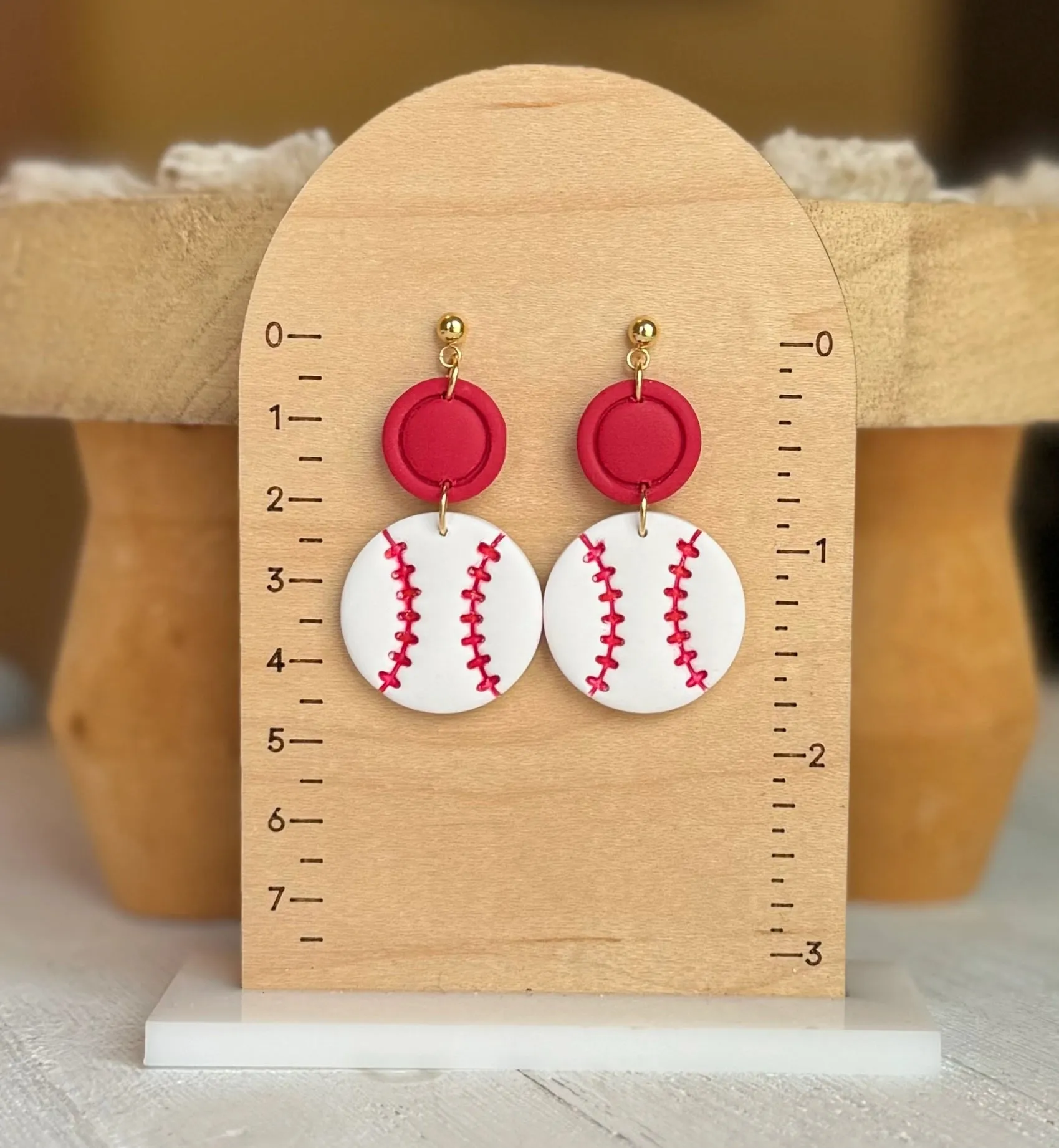 Baseball Dangle Clay Earrings