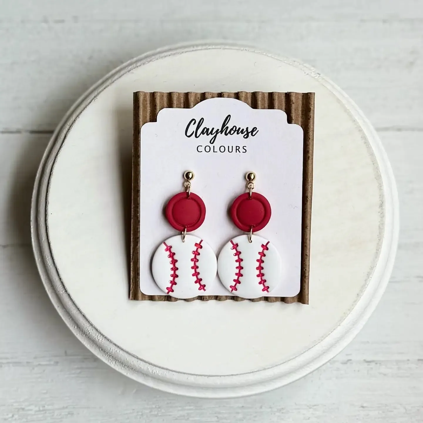 Baseball Dangle Clay Earrings