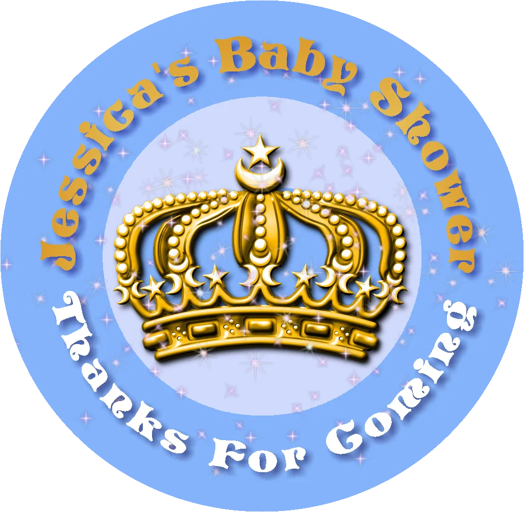 Blue White and Gold Royal Prince Crown Personalized Baby Shower Round  Stickers  Supplies Labels
