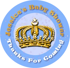 Blue White and Gold Royal Prince Crown Personalized Baby Shower Round  Stickers  Supplies Labels