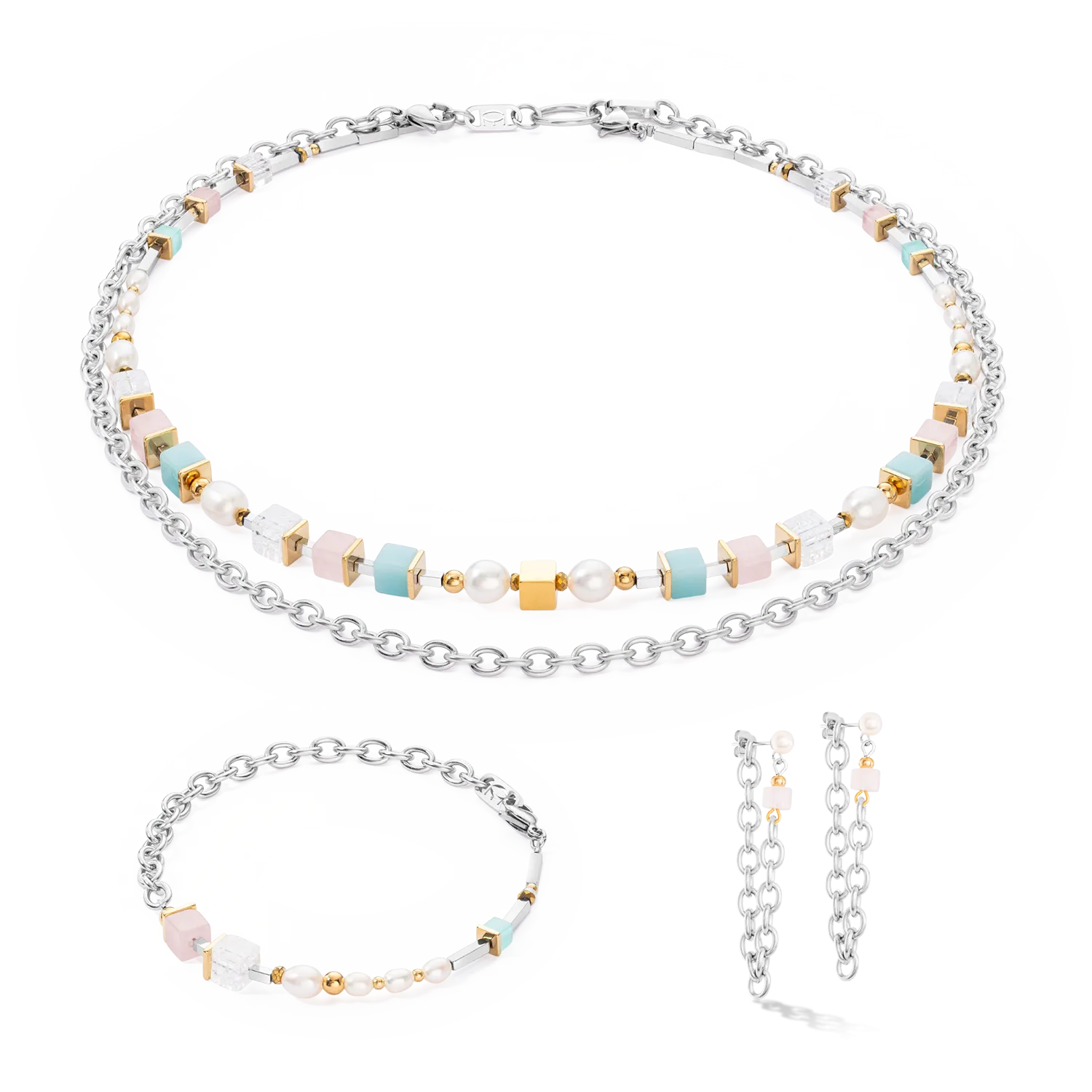 Bracelet Cool Romantic Cubes & Pearls bicolour