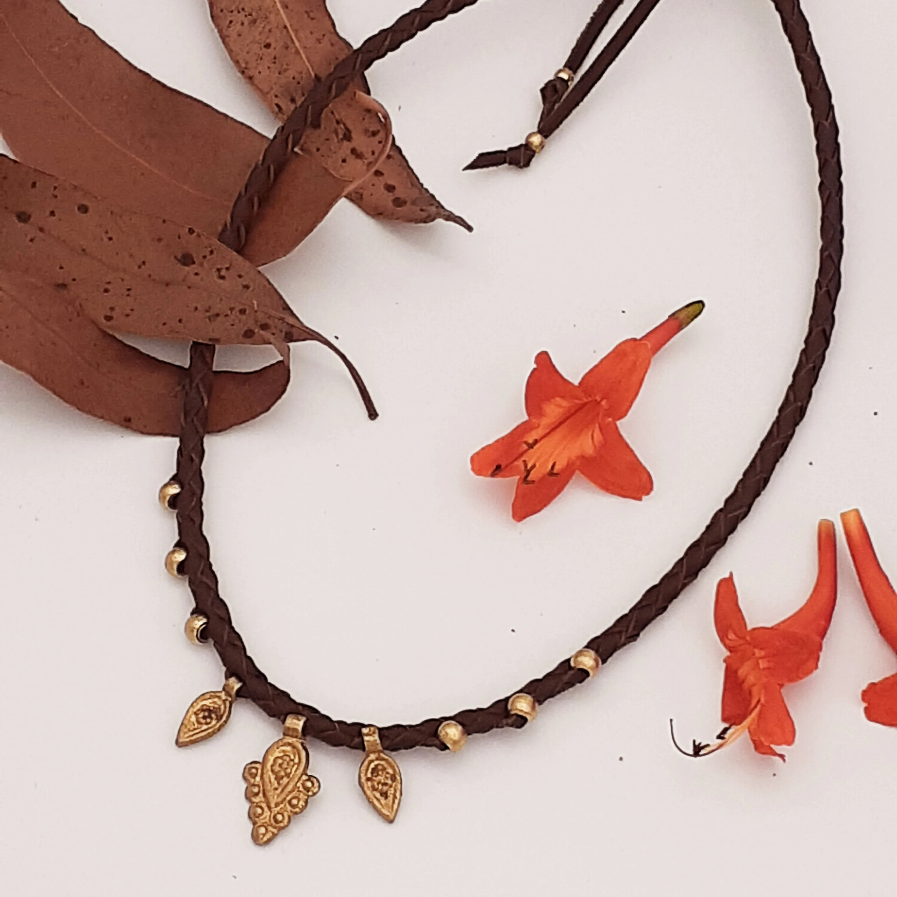 Brass Bindi Leather Necklace