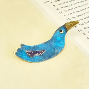 Brass, silver, copper and titanium bird brooch 2