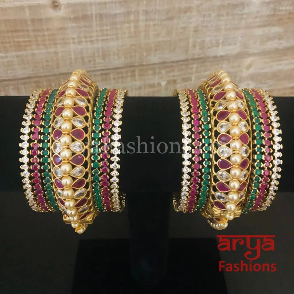 Bridal Ruby Pearl Gokhru Bangles Set