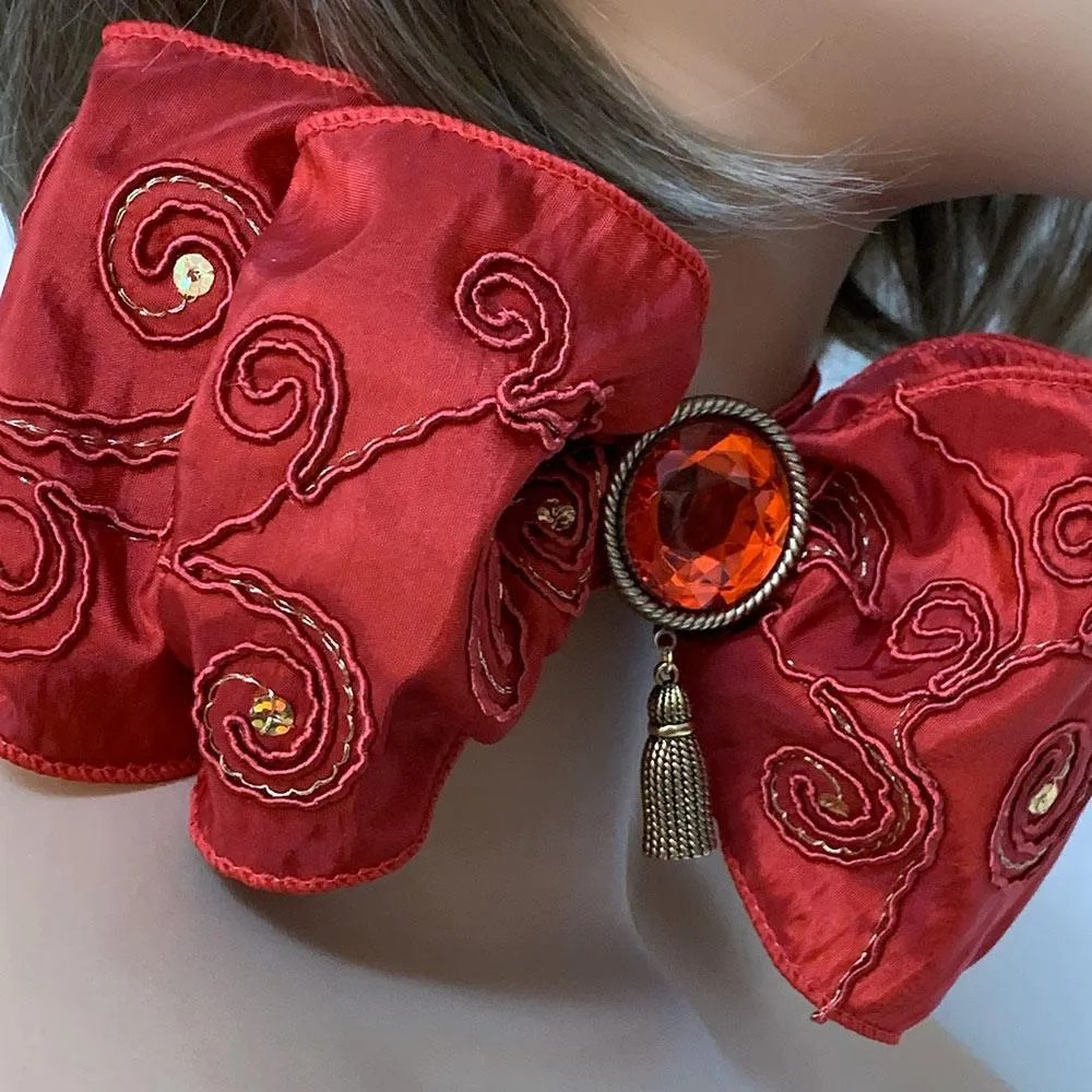 Bright Red Victorian Bow Choker