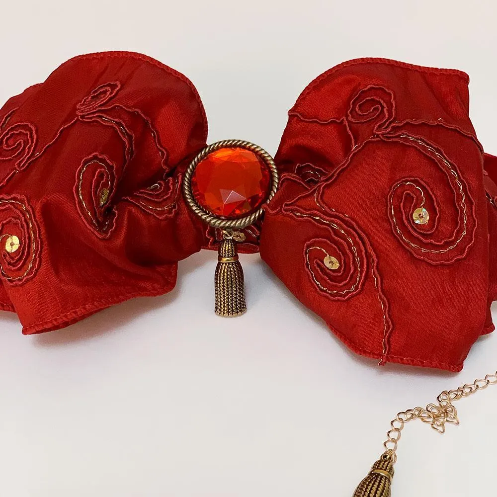 Bright Red Victorian Bow Choker