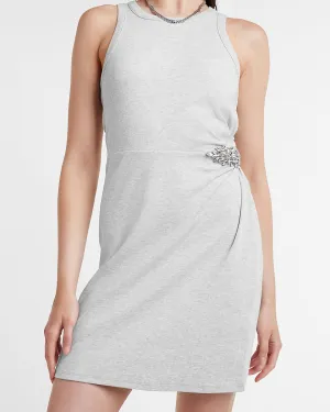 Brooch Side Sleeveless T-Shirt Dress in Gray