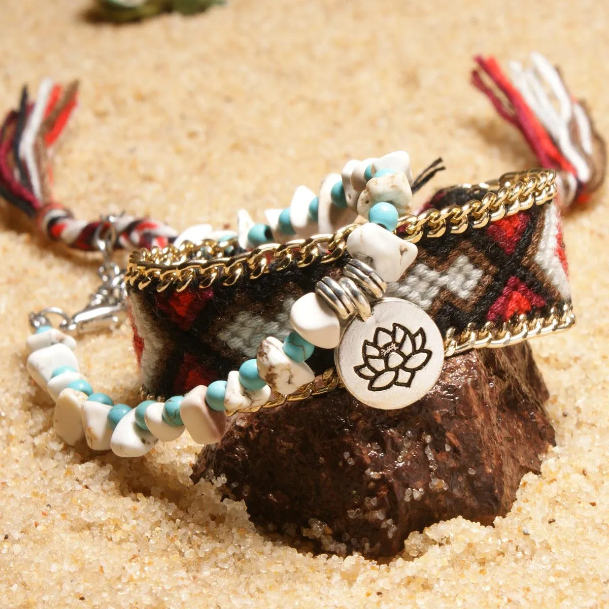 Buddhisttemple Turquoise Lotus Anklet