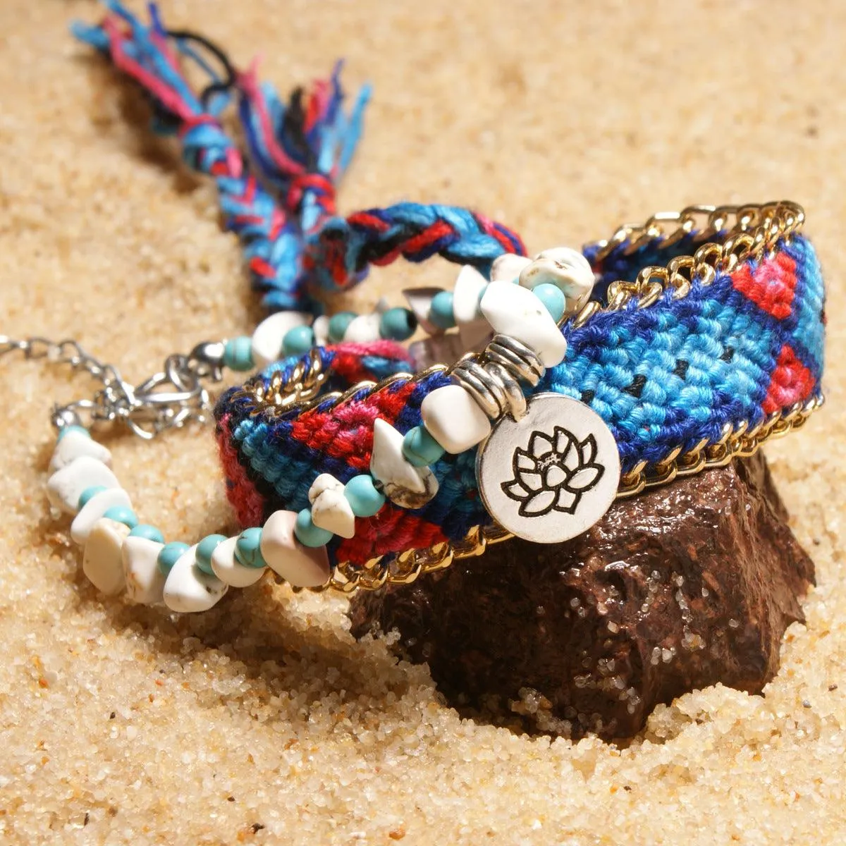 Buddhisttemple Turquoise Lotus Anklet