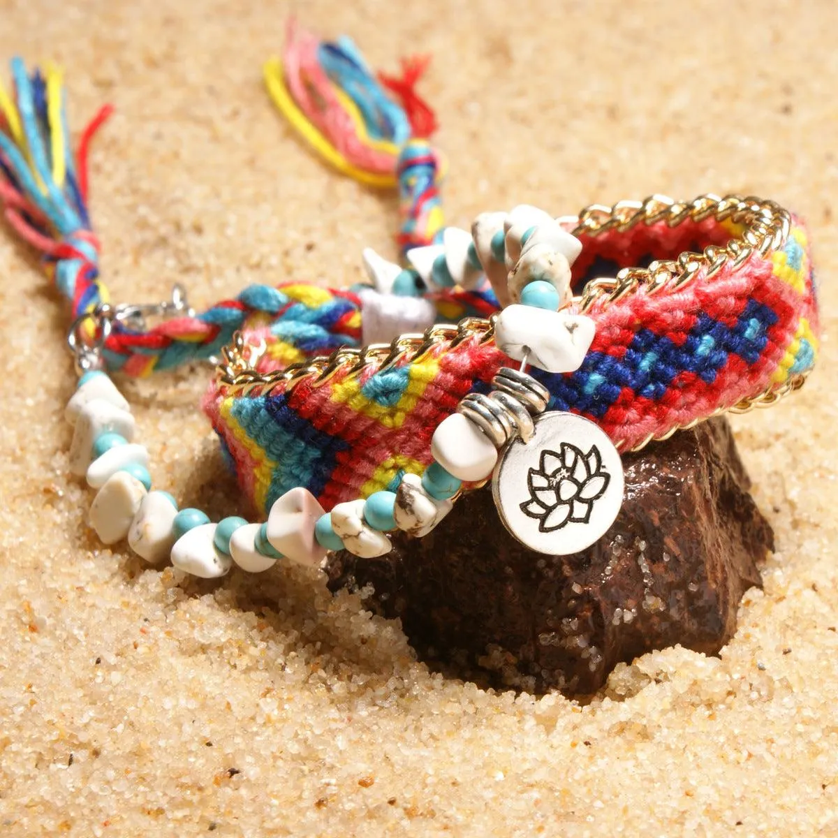 Buddhisttemple Turquoise Lotus Anklet