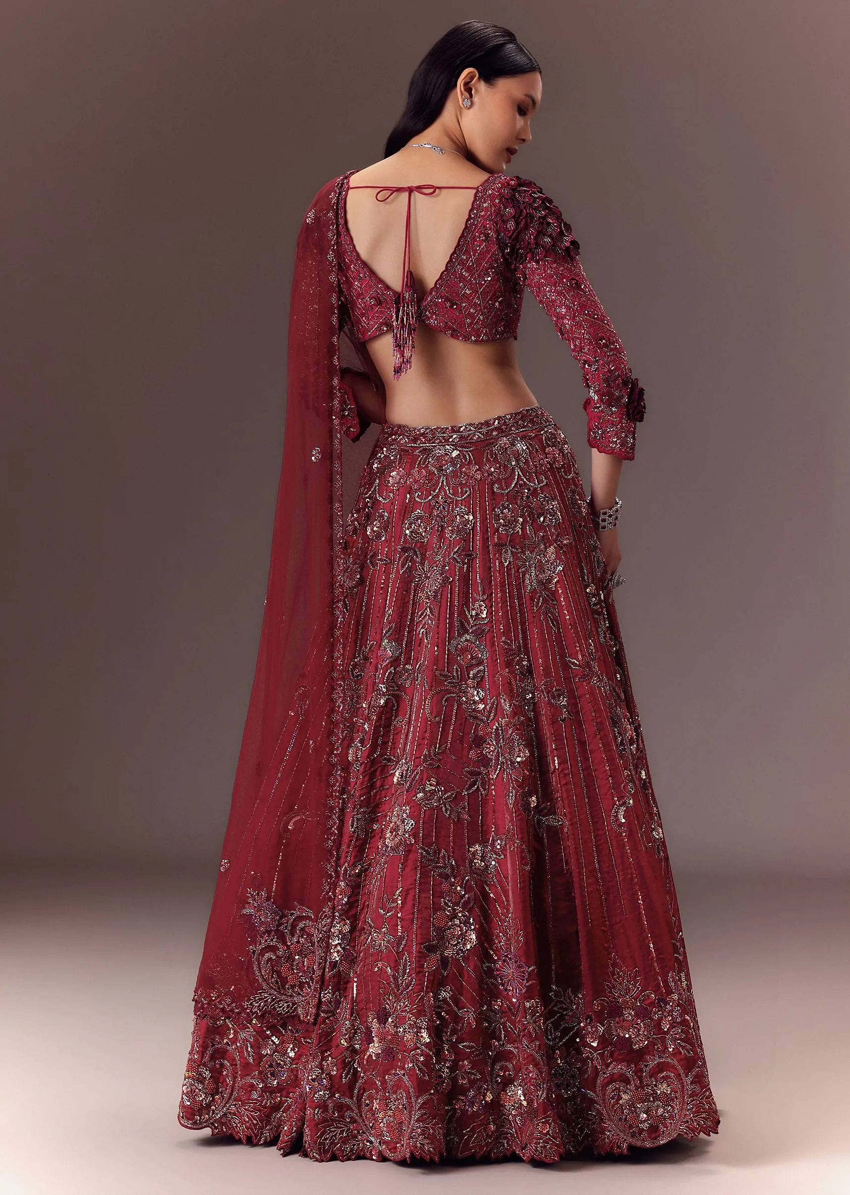 Burgandy Wine Organza Lehenga Set