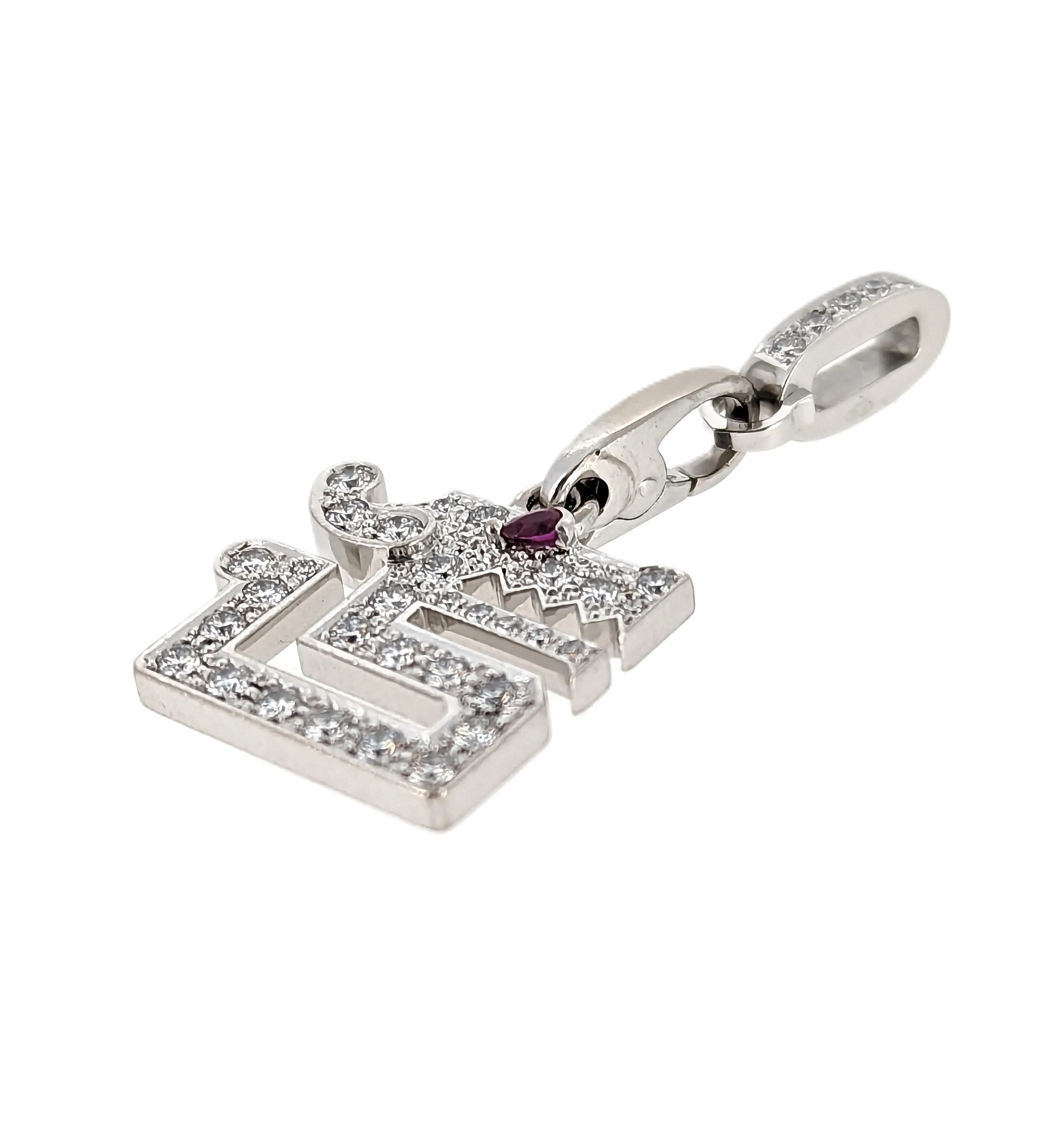 Cartier Diamond & Ruby Le Baiser Du Dragon 18k White Gold Charm Pendant