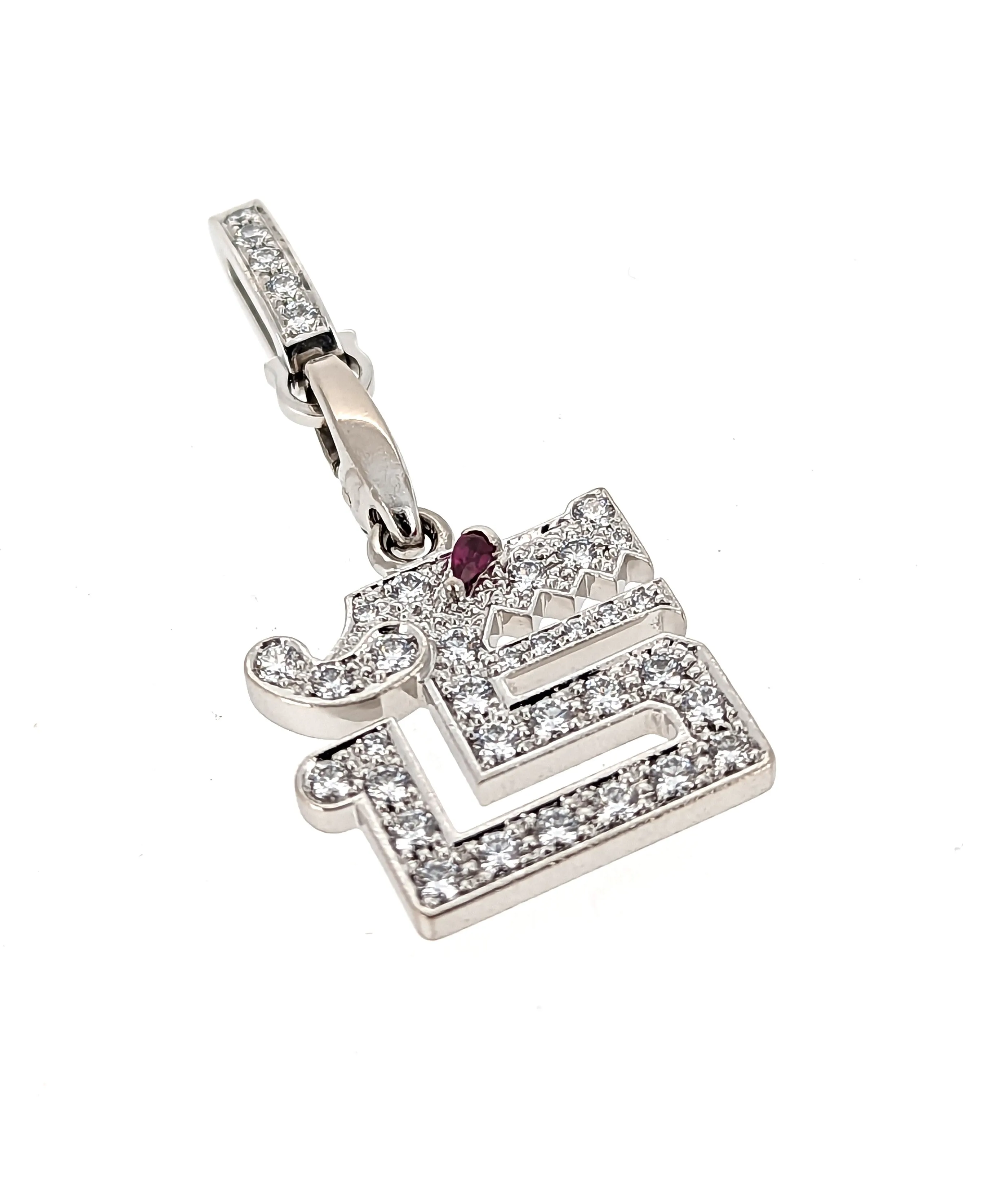 Cartier Diamond & Ruby Le Baiser Du Dragon 18k White Gold Charm Pendant