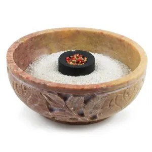 Carved Natural Soapstone Charcoal Incense Burner 5"