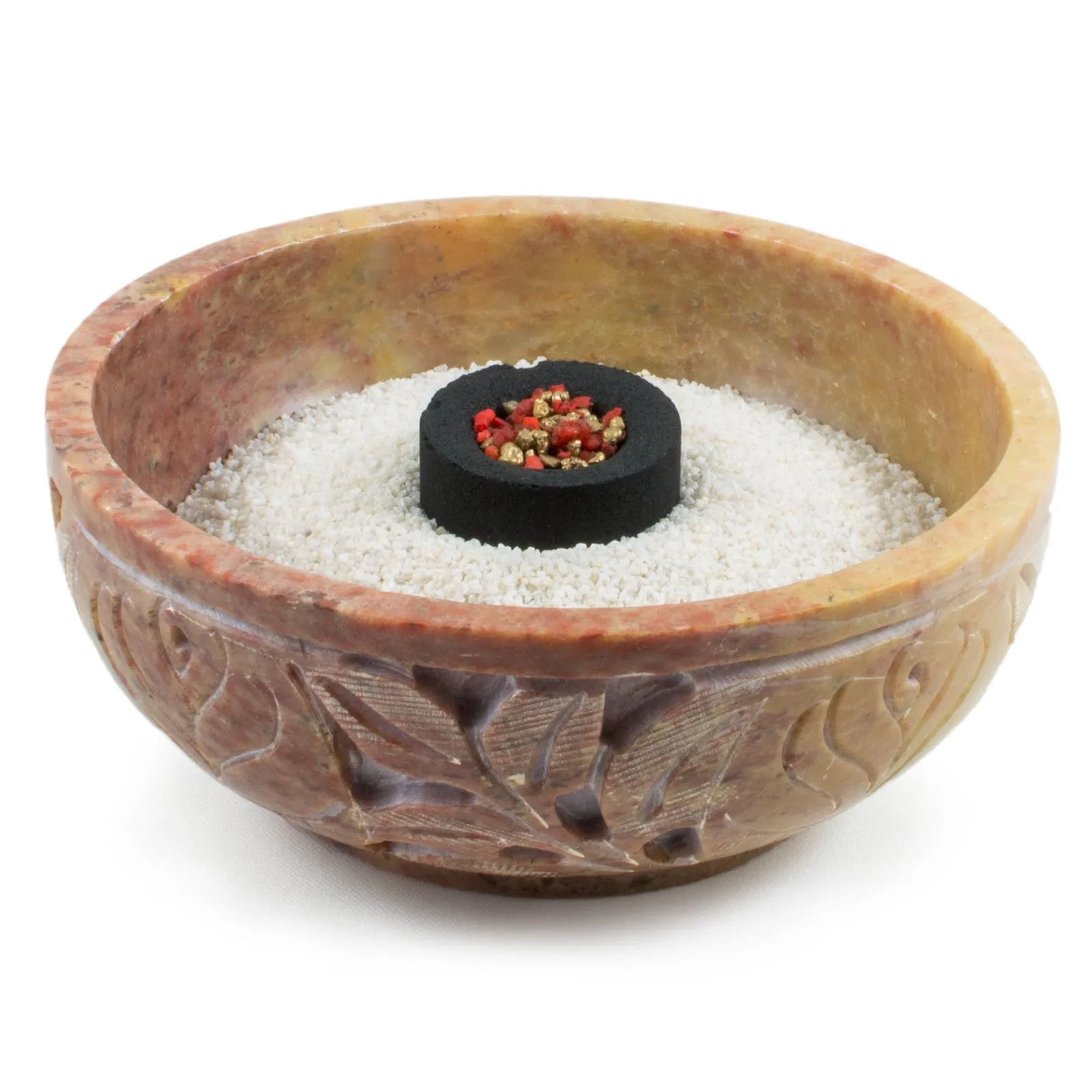 Carved Natural Soapstone Charcoal Incense Burner 5"