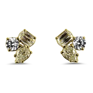 Christopher Designs 18k Yellow Gold Cluster .73ct Diamond Stud Earrings