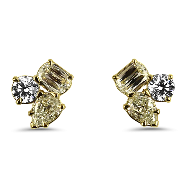 Christopher Designs 18k Yellow Gold Cluster .73ct Diamond Stud Earrings