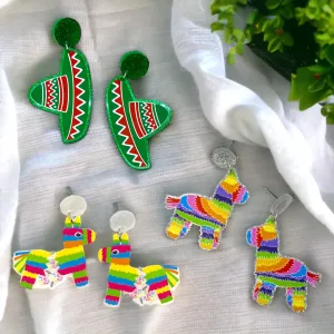 Cinco de Mayo Earrings - Halloween Earrings, Piñata Earrings, Halloween Accessories, Halloween Earrings, Birthday Piñata, Sombrero Earrings, Mexican Earrings