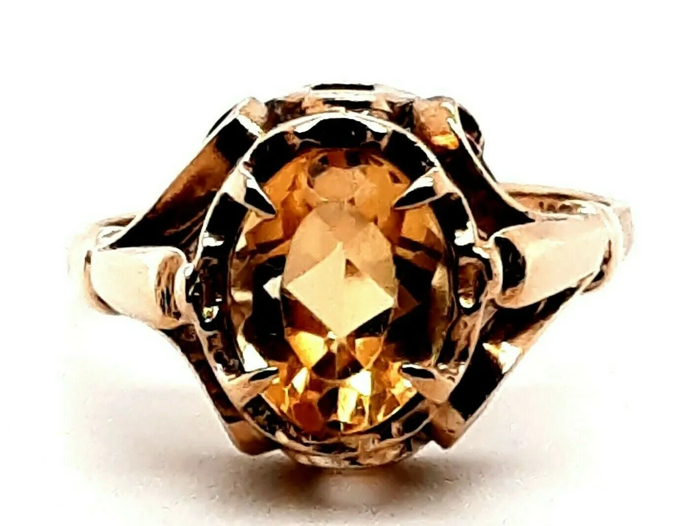 Citrine 9ct Yellow Gold Ring with Scroll Setting