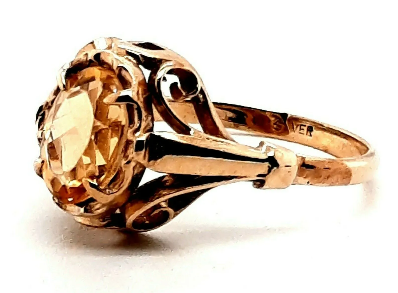 Citrine 9ct Yellow Gold Ring with Scroll Setting
