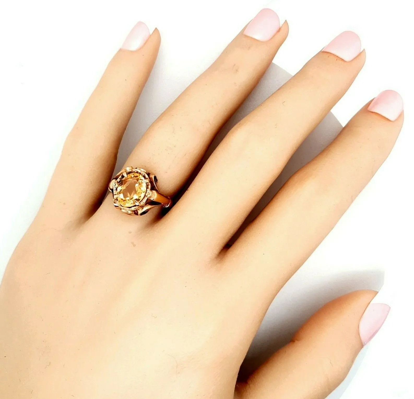 Citrine 9ct Yellow Gold Ring with Scroll Setting